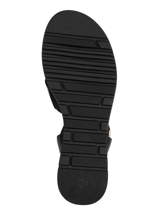 Leder Flache Damen Sandalen Anatomisch Schwarz