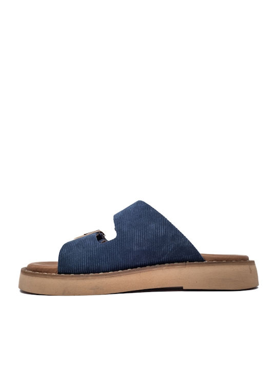 Leather Women's Flat Sandals Anatomic Flatforms in Blue Color