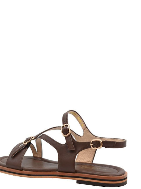 Leder Flache Sandalen für Damen in Braun Farbe