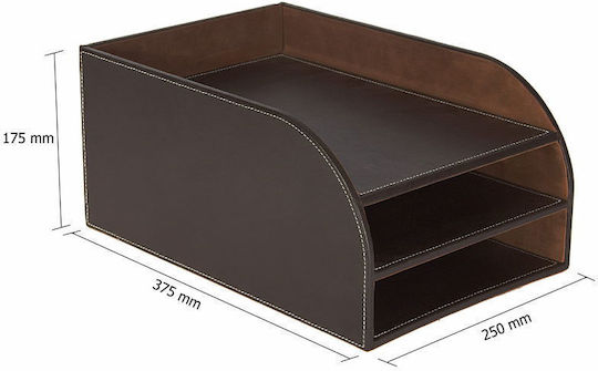 Osco Leather Filing Tray with 3 Shelves Brown