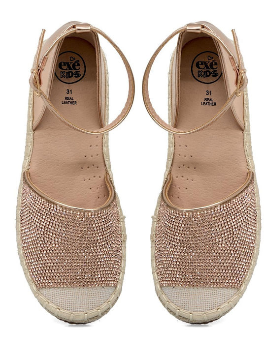 Exe Kids Espadrilles Girl-casual-extra Light-anatomic-extra Soft/comfort-memory Foam Pink Gold Strass Synthetic Smooth Leather