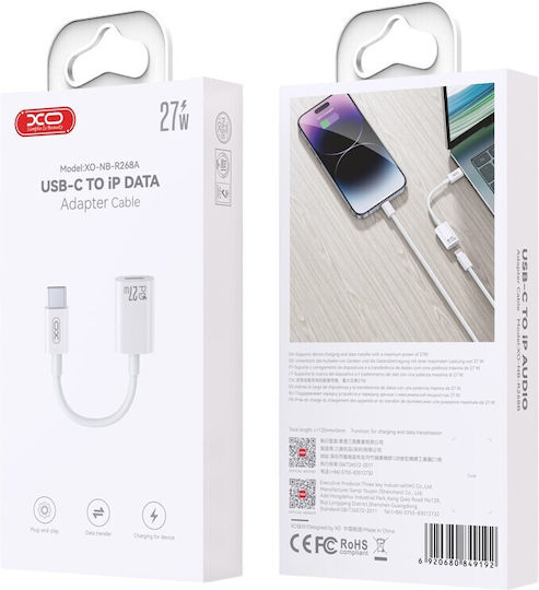 XO Конвертор USB-C / Lightning мъжки към USB-C / Lightning женски Бял 1бр 16.005.0360