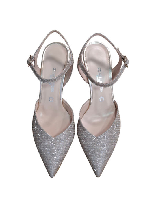 Leather Gold High Heels with Strap
