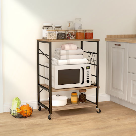 HomCom Metallic Kitchen Trolley 3 Tiers Gray 60x40x84cm