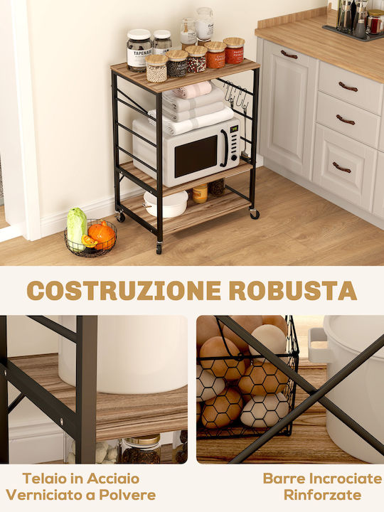 HomCom Metallic Kitchen Trolley 3 Tiers Gray 60x40x84cm