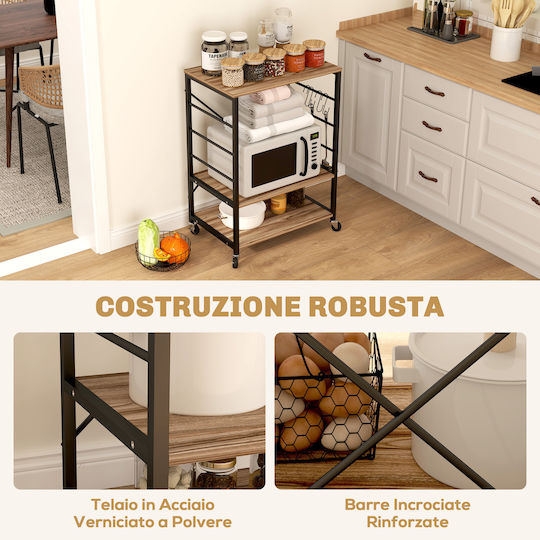 HomCom Metallic Kitchen Trolley 3 Tiers Gray 60x40x84cm