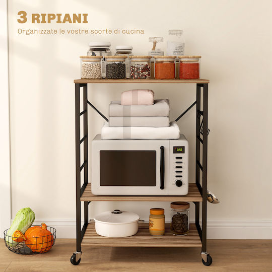 HomCom Metallic Kitchen Trolley 3 Tiers Gray 60x40x84cm