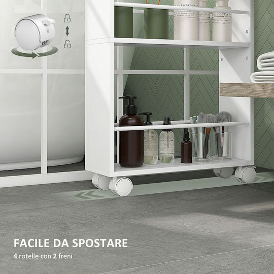 HomCom Τρόλεϊ Κουζίνας Ξύλινο 3 Θέσεων Λευκό 45x15x80cm