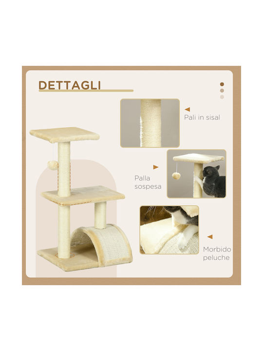 Pawhut Scratching Post Cat Trees Beige 3 levels 40x35x72cm