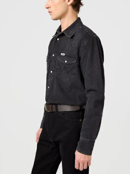 Western Long-sleeved Denim Shirt Rinse Black