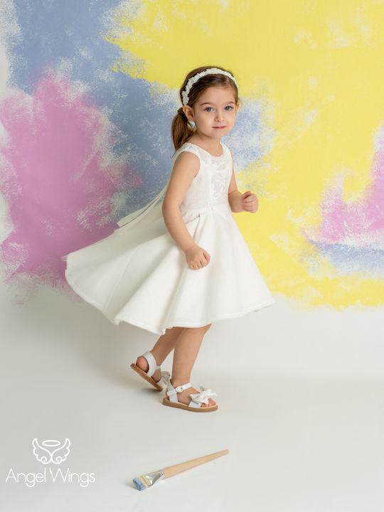 Angel Wings Λευκό Φόρεμα Βάπτισης από Δαντέλα
