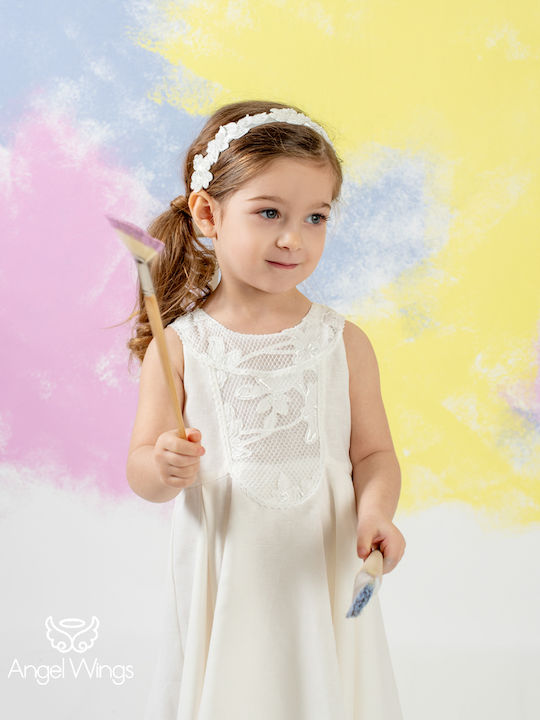 Angel Wings Λευκό Φόρεμα Βάπτισης από Δαντέλα