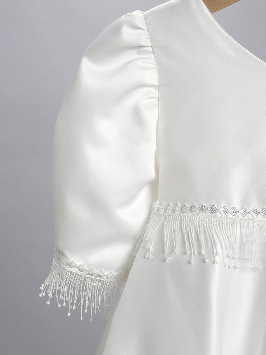 New Life Set De Haine De Botez Ecru Pentru Fete Cu Rochie Și Accesorii Pentru Păr 2 Bucăți
