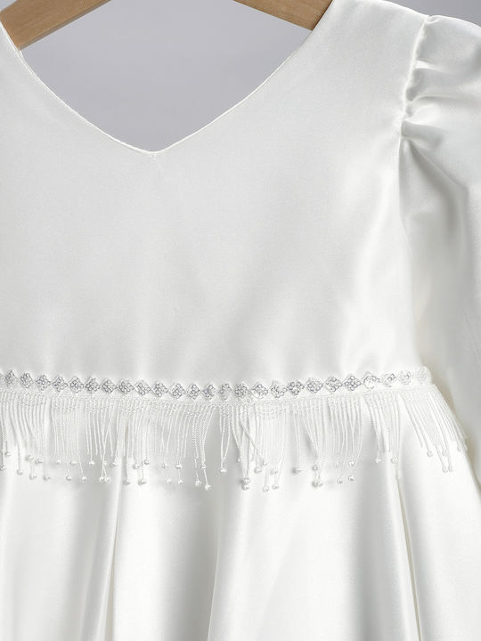 New Life Set De Haine De Botez Ecru Pentru Fete Cu Rochie Și Accesorii Pentru Păr 2 Bucăți