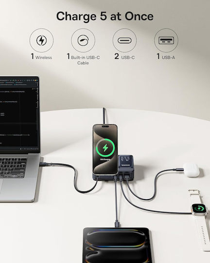 Baseus Βάση Φόρτισης με Θύρα USB-A και 2 Θύρες USB-C και Καλώδιο USB-C 140W σε Μαύρο χρώμα (Nomos UK Socket)