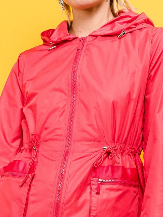 Women's Lifestyle Jacket Waterproof for Winter with Hood Red