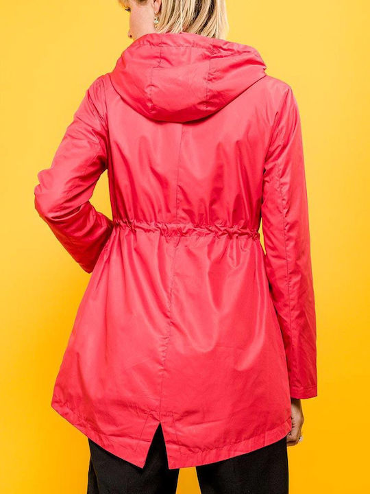 Women's Lifestyle Jacket Waterproof for Winter with Hood Red