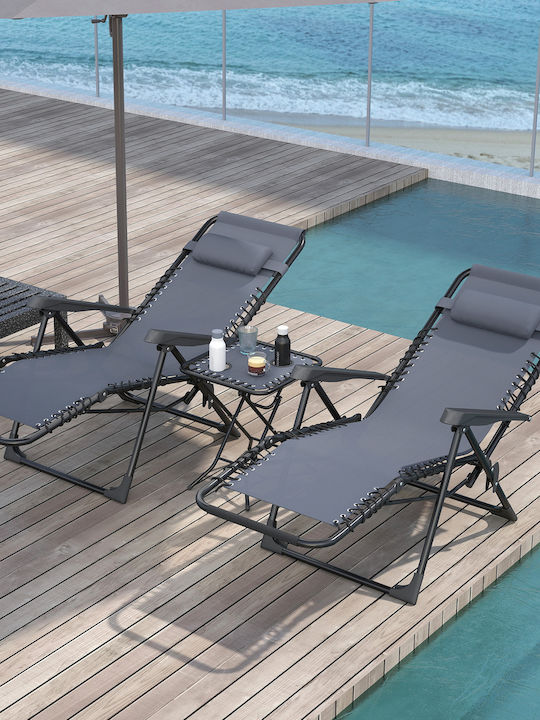 Deckchair Double Metallic with Cushion Gray with Table 90x65x110cm.