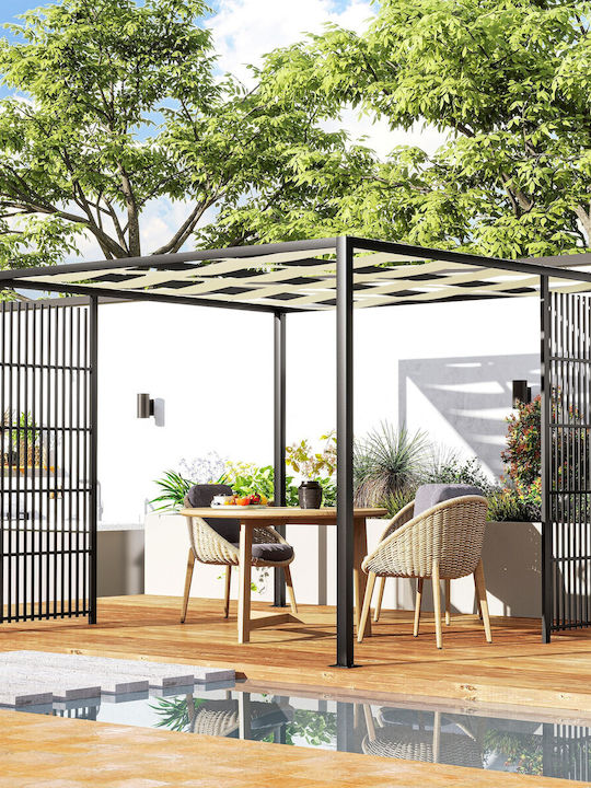 Outsunny Gazebo Garten Schwarz 3x3m
