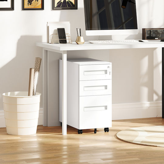 Office Storage Metal Drawer with Wheels, Lock & Drawers White L30xW43.5xH60cm