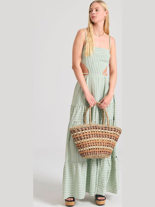 Καλοκαιρινό Maxi Φόρεμα Πλεκτό με Βολάν Sage Green