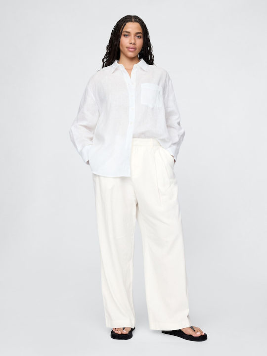 Дамско Лен Панталон с Ластик White, Off White