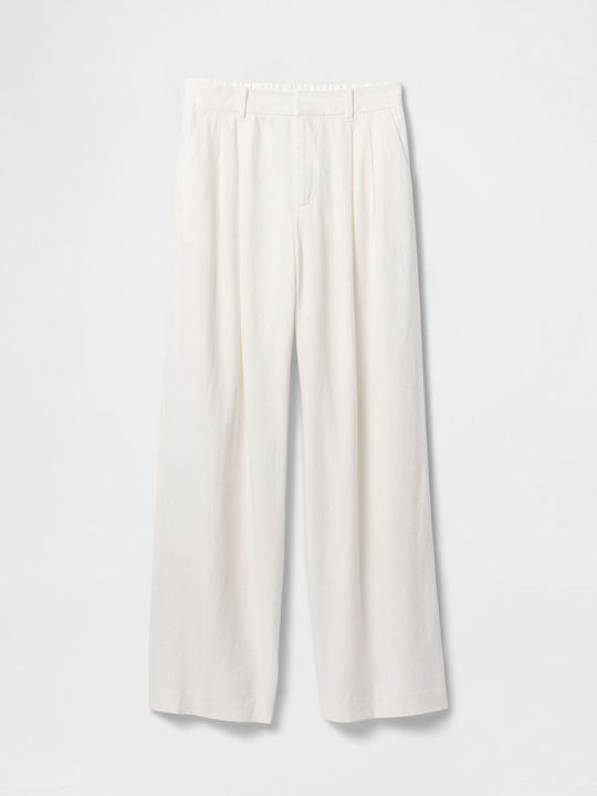 Дамско Лен Панталон с Ластик White, Off White