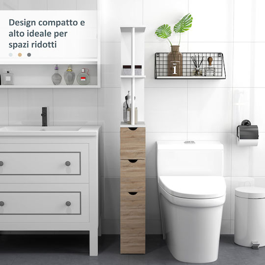 HomCom 834-114V80ND Badezimmer-Säulenschrank Boden 15x33x136cm Weiße