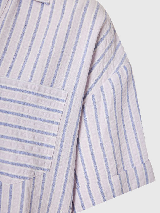 Women's Striped Short Sleeve Shirt Purple
