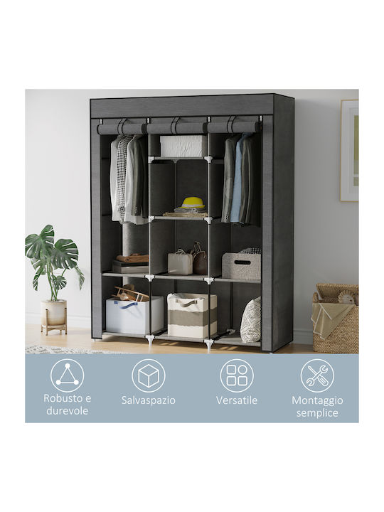HomCom Fabric Wardrobe with Zipper and Shelves in Gray Color 125x43x162.5cm