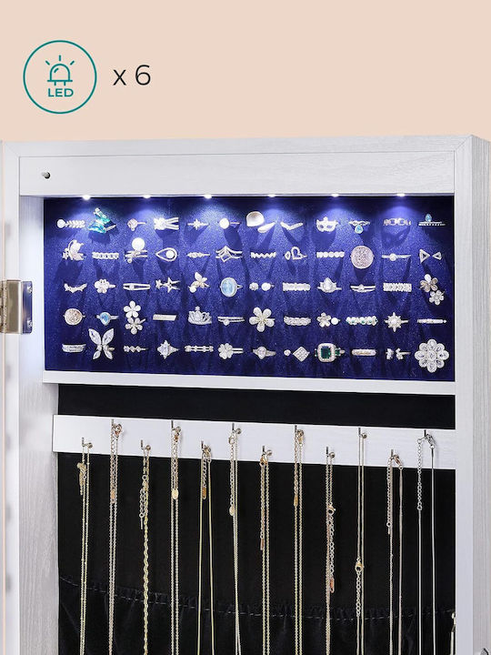 Jewellery Box Glass with Drawer & Mirror White 37x9.3x108cm