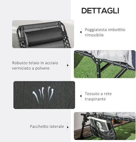 Outsunny Foldable Metallic Beach Sunbed Gray with Pillow 58x189x32.5cm