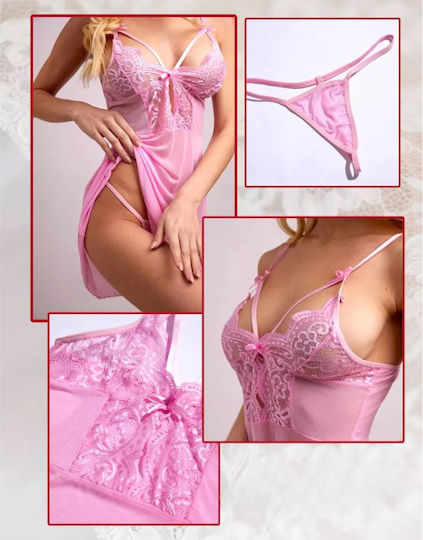 La Lolita Amsterdam Set Sexy Nightgown with Lace and Transparency Pink