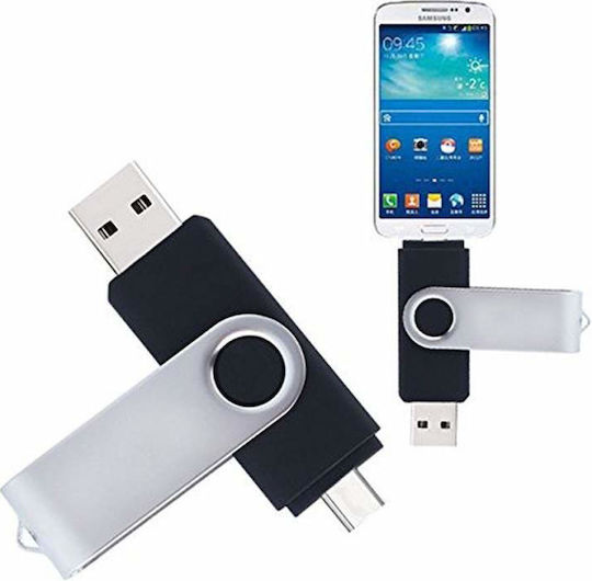 Siks Memory Stick 128 Gb 2 în 1 Usb 2.0 Type-c 360⁰ Rotativ Rezistent la Apă Compatibil cu Smartphone-uri Calculatoare Tablete Alte Dispozitive Port Usb Type-c Compatibilitate Otg Viteză Mare Gri Negru