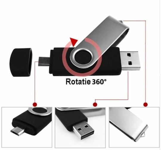 Siks Memory Stick 32 Gb 2 În 1 Usb 2.0 Type-c 360° Rotativ Impermeabil Compatibil Smartphone-uri Calculatoare Tablete Alte Dispozitive Port Usb Type-c Compatibilitate Otg Viteză Mare Gri Negru
