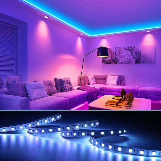 Rezistent la apă Bandă LED 12V RGB Lumină 5m Tip SMD5050 cu Sursă de alimentare & Telecomandă