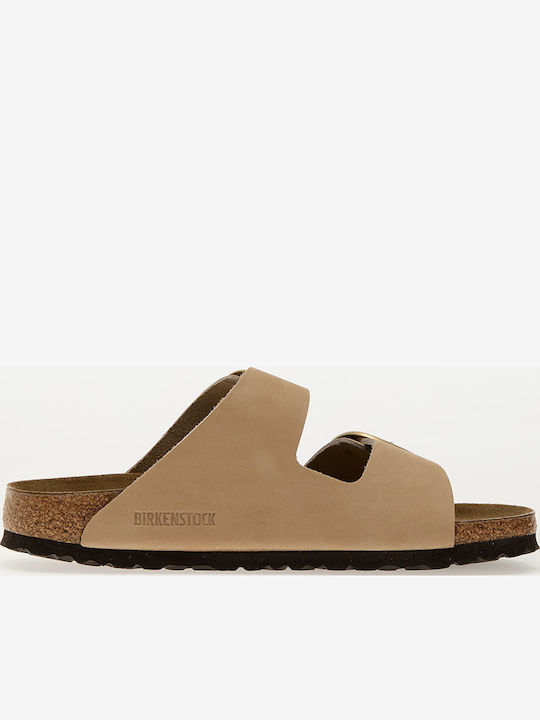 Arizona Big Buckle Leather Women's Flat Sandals in Beige Color Narrow Fit