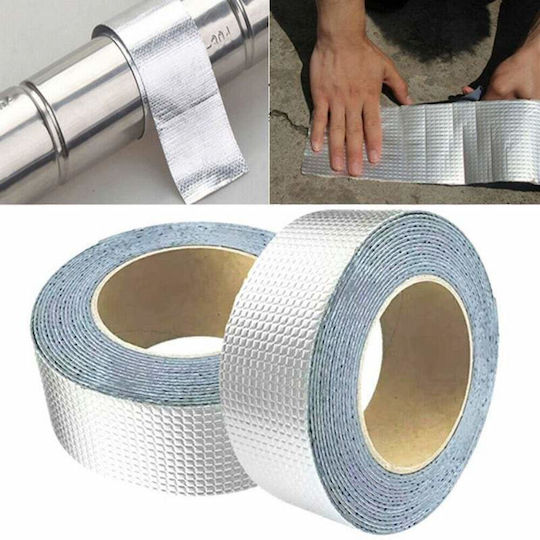 Bandă de etanșare impermeabilă din cauciuc bituminos Siks pentru acoperișuri, fisuri metalice, coșuri de fum, rezistență la apă, acoperire din aluminiu, aderență îmbunătățită, lățime 5cm x lungime 5m, argintiu