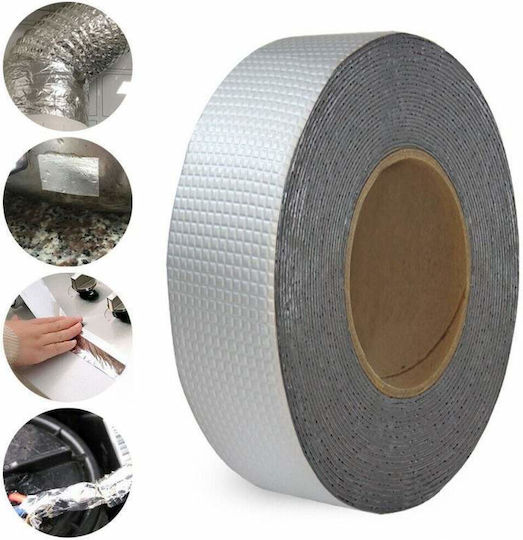 Bandă de etanșare impermeabilă din cauciuc bituminos Butyl Siks pentru acoperișuri, etanșare fisuri metalice, coșuri de fum, rezistență la apă, acoperire din aluminiu, aderență îmbunătățită, lățime 10cm X lungime 5m, argintiu