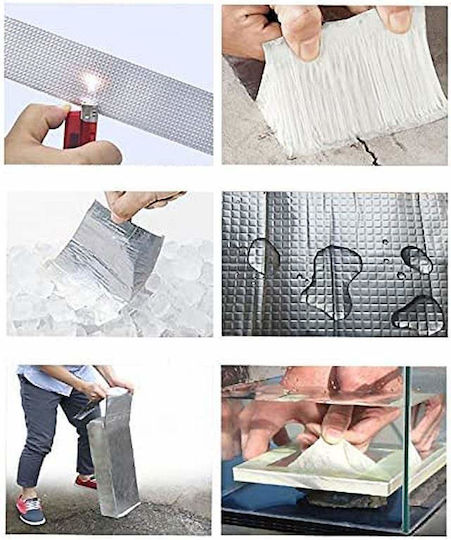 Bandă de etanșare impermeabilă din cauciuc bituminos Siks pentru acoperișuri, etanșare fisuri metalice, coșuri de fum, rezistență la apă, acoperire din aluminiu, aderență îmbunătățită, lățime 15cm x lungime 5m, argintiu