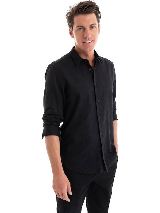 Long-sleeved Linen Shirt Black