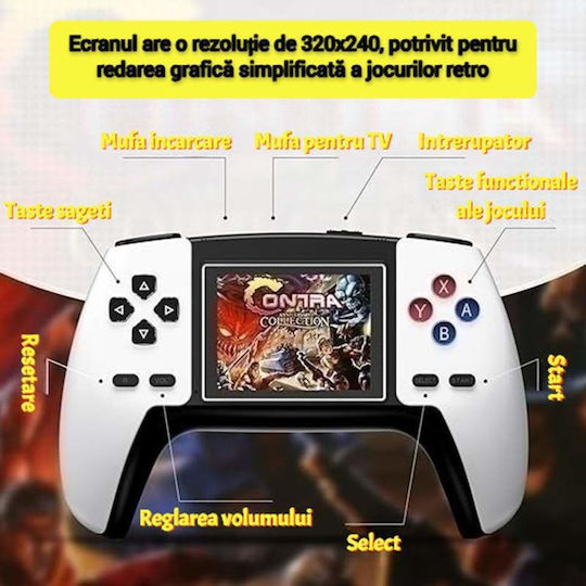 P5 Siks Portable Video Game Console 520 Retro Games 320x240 Resolution Display Av Output Usb Charging 1020mah White