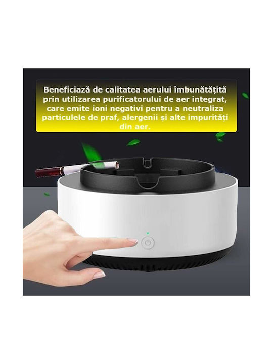 Scrumieră electrică Siks cu aspirație directă, purificator de aer cu ioni negativi fără fum, eliminator de mirosuri neplăcute, fum de țigară, oprire automată la 360 de grade, alb