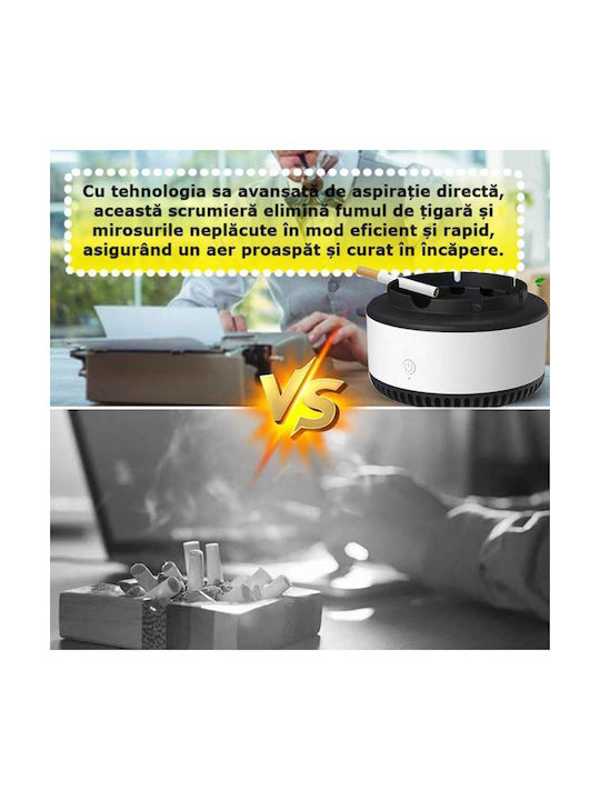 Scrumieră electrică Siks cu aspirație directă, purificator de aer cu ioni negativi fără fum, eliminator de mirosuri neplăcute, fum de țigară, oprire automată la 360 de grade, alb