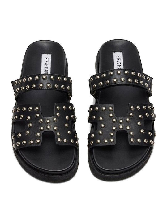 Leder Flache Sandalen für Damen in Schwarz Farbe