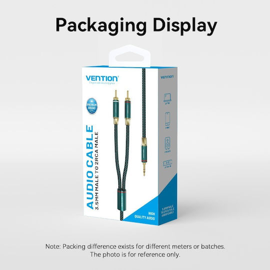 Vention Vention 3.5mm Jack Cable - 3.5mm Male to 3.5mm Male Green 5m with Gold Plated Terminals