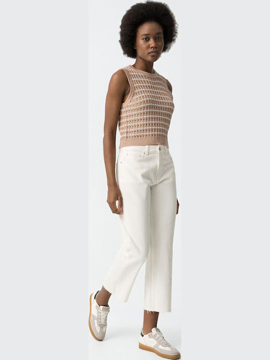 High Waist Women's Jean Trousers in Straight Line White