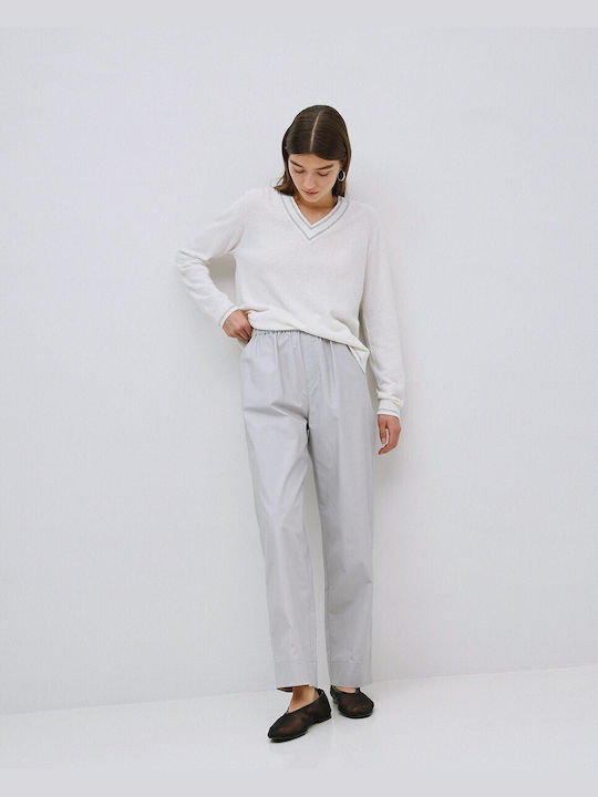 Women's Fabric Trousers with Elastic Straight Line Grey