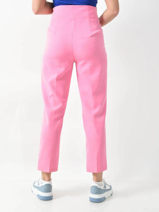 Women's High-waisted Fabric Trousers Regular Fit Pink