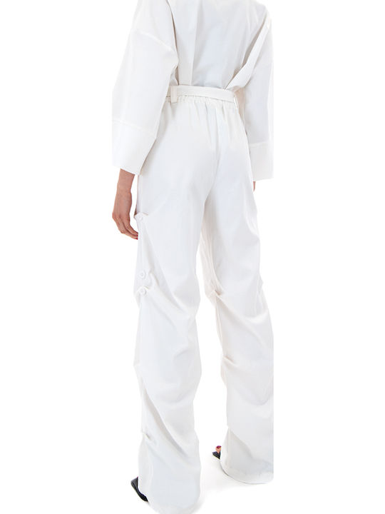 Zoya Femeiesc Talie înaltă Tesatura Pantaloni cu Elastic Regular Fit Ecru